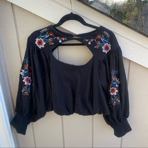 FREE PEOPLE Balloon Sleeve Embroidered Top